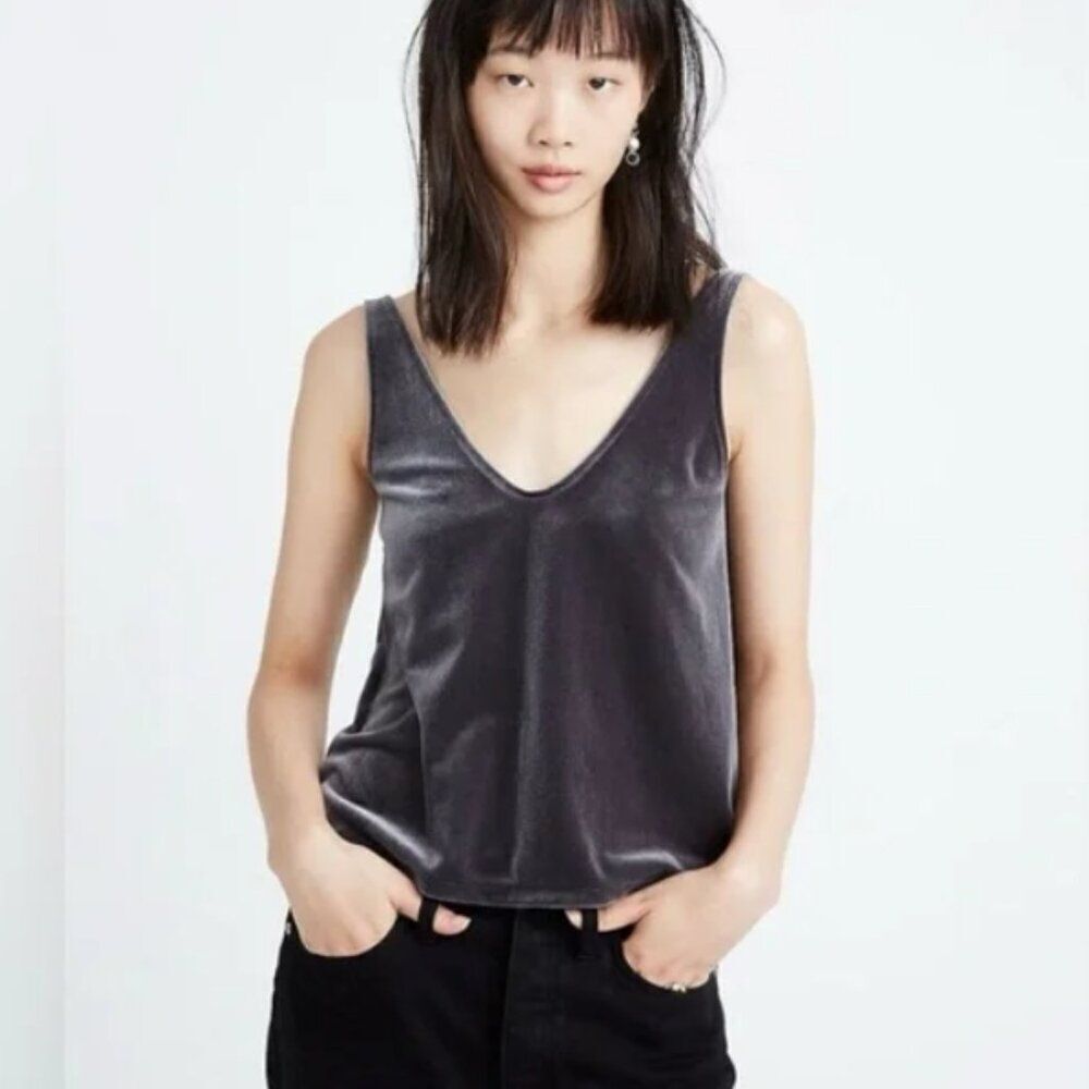 MADEWELL Velvet V-Neck Tank Top Gray Size Small